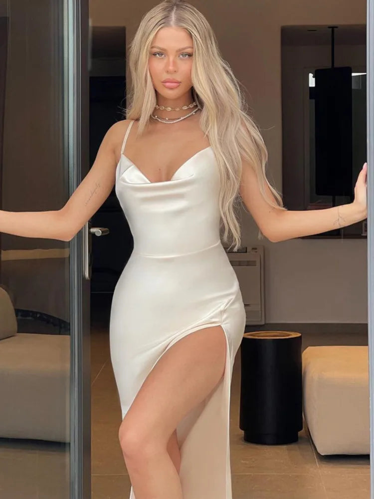 Vestido Largo de Satén con Espalda Descubierta y Tirantes Finos | Ideal para Primavera y Verano
