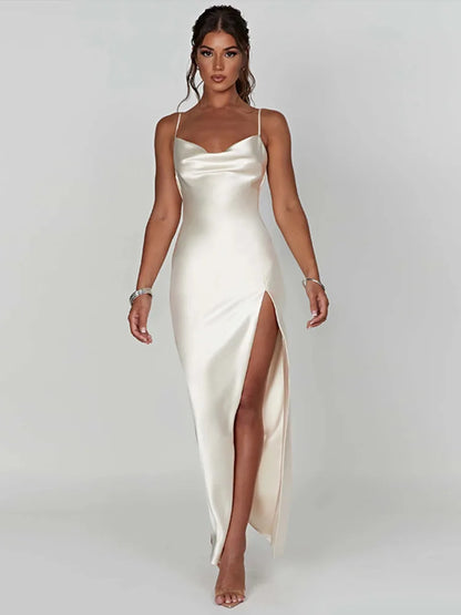 Vestido Largo de Satén con Espalda Descubierta y Tirantes Finos | Ideal para Primavera y Verano