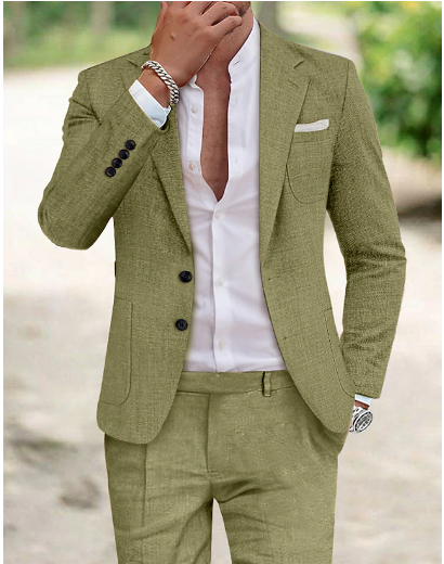 Traje de Hombre en Mezcla de Lino con Chaqueta de un Solo Botón | Ideal para Primavera y Verano