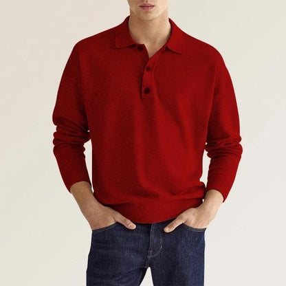Camisa Polo de Manga Larga con Cuello en V y Botones para Hombre, Ideal para Otoño