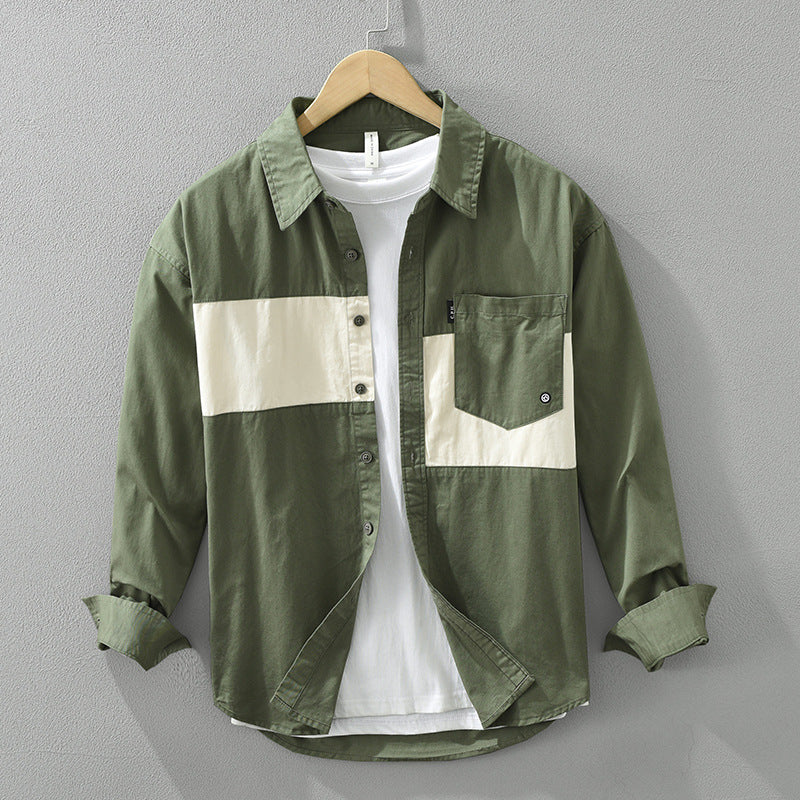 Camisa Cargo de Manga Larga con Contraste de Parches – Ideal para Primavera y Otoño
