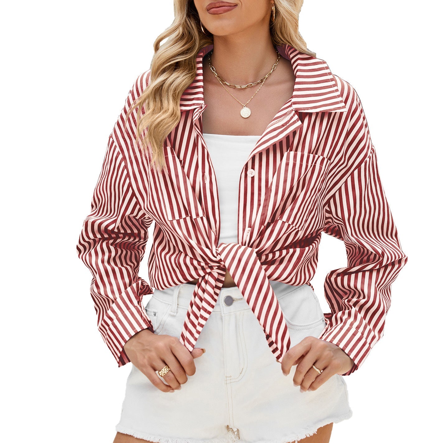 Camisa de Manga Larga a Rayas con Bolsillos, Ideal para Primavera y Otoño
