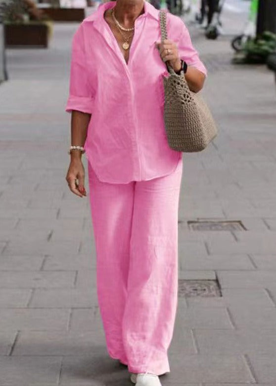 Conjunto de camisa de manga larga y pantalones de pierna ancha I Ideal para primavera y verano