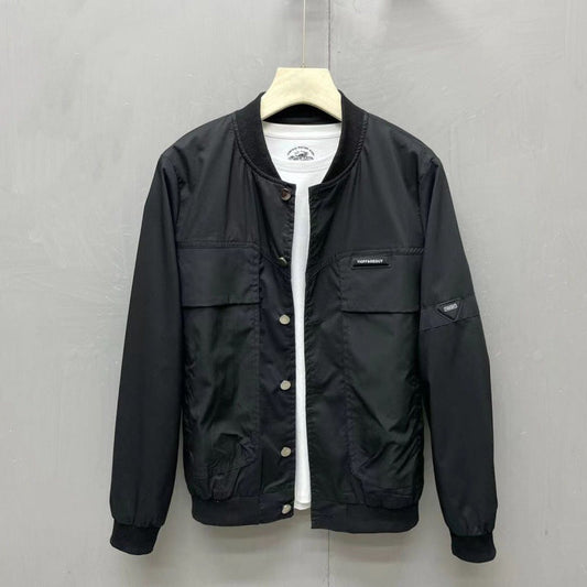 Chaqueta de Béisbol de Denim Ajustada para Hombre con Diseño en Color Sólido | Ideal para Primavera y Otoño