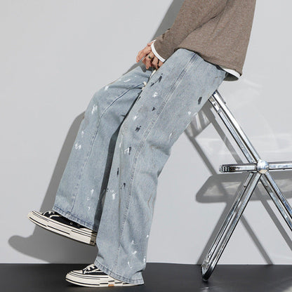 Jeans Retro con Desgaste y Graffiti para Hombre – Ideal para Primavera y Otoño
