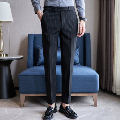 Pantalones de Traje Rayados con Elasticidad para Hombres – Ideal para Otoño