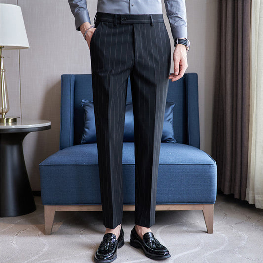 Pantalones de Traje Rayados con Elasticidad para Hombres – Ideal para Otoño