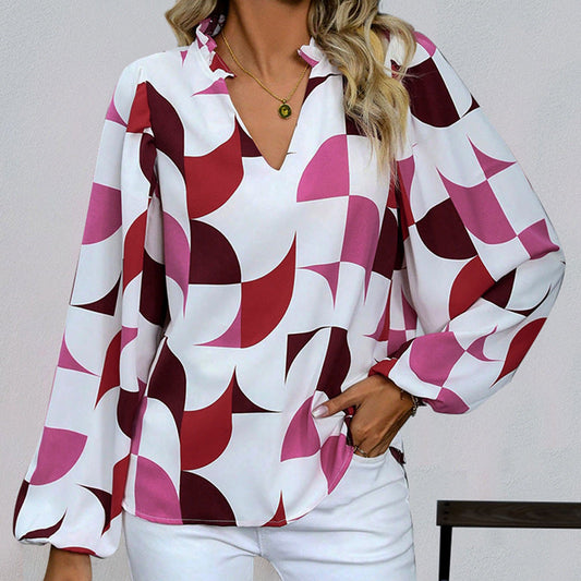 Camisa Estampada con Cuello Alto y Mangas Globos | Ideal para Otoño e Invierno