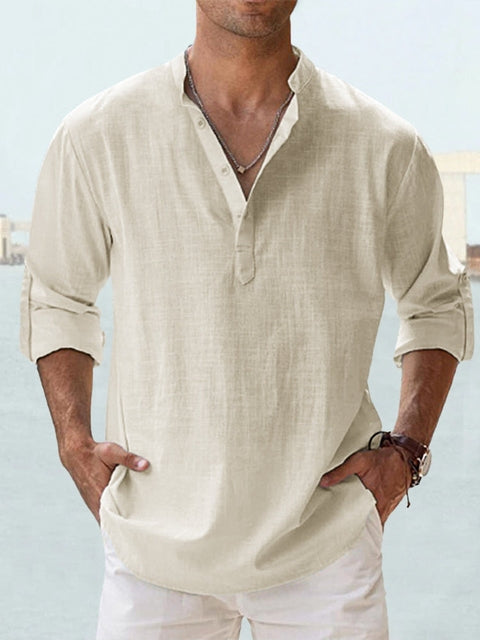 Camisa de Lino Ligera para Hombre con Mangas Largas I Ideal para el Verano