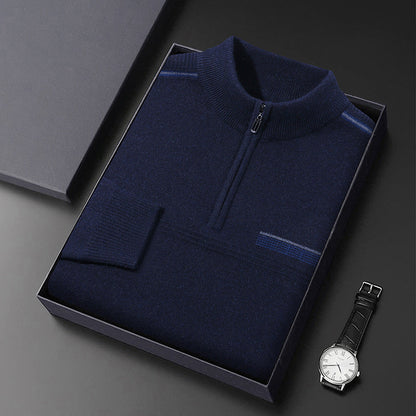 Suéter de Lana con Media Tortuga y Cremallera para Hombre, Ideal para Otoño e Invierno