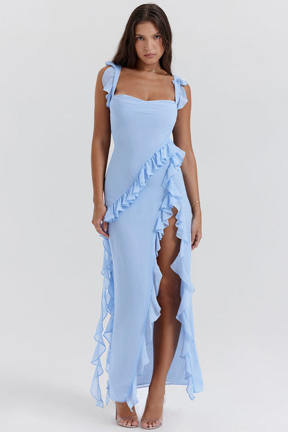Vestido Largo con Volantes y Abertura Delantera | Ideal para Primavera y Verano