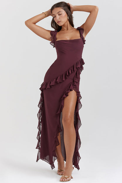 Vestido Largo con Volantes y Abertura Delantera | Ideal para Primavera y Verano