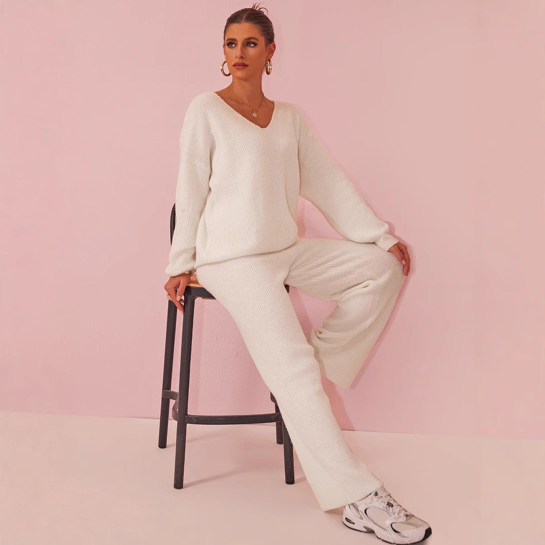 Conjunto de Dos Piezas de Punto con Rayas Hundidas y Mangas Largas | Ideal para Otoño