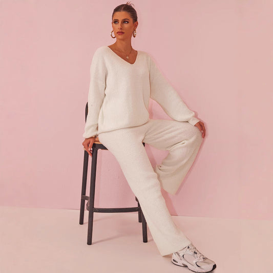 Conjunto de Dos Piezas de Punto con Rayas Hundidas y Mangas Largas | Ideal para Otoño