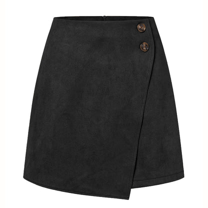 Falda Corta Asimétrica de Tiro Alto en Ante | Ideal para Otoño e Invierno