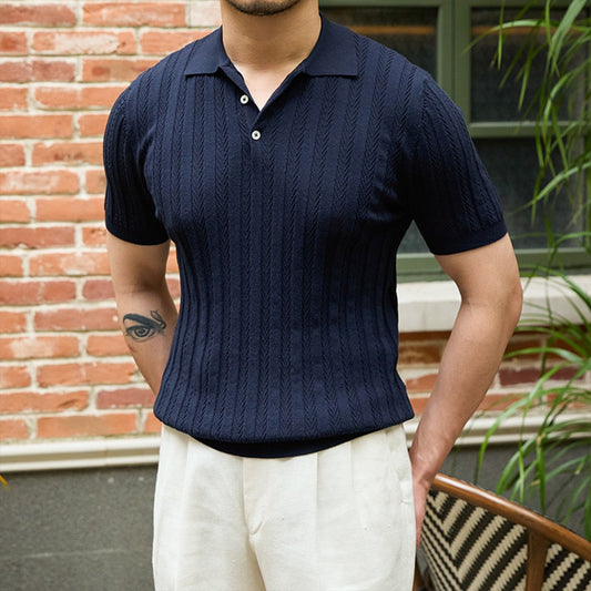 Camisa de Punto de Manga Corta y Ajuste Delgado para Hombre – Ideal para Verano