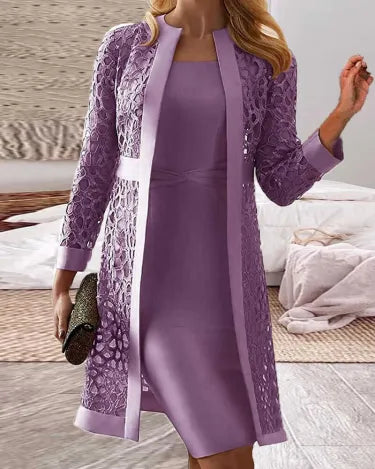 Conjunto de vestido con cárdigan de encaje I Ideal para primavera y otoño
