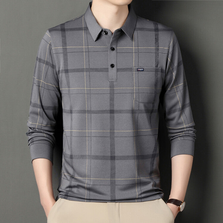 Camiseta de Polo de Manga Larga para Hombre con Cuello y Rayas – Ideal para Otoño