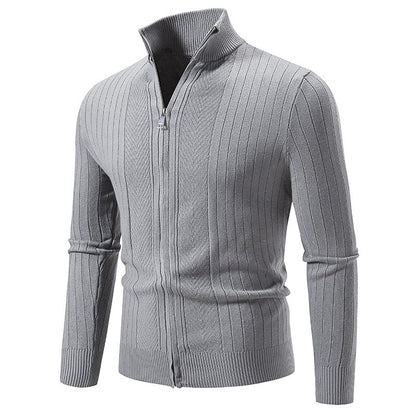 Chaqueta Cárdigan con Cremallera para Hombre en Color Sólido, Mangas Largas, Ideal para Otoño