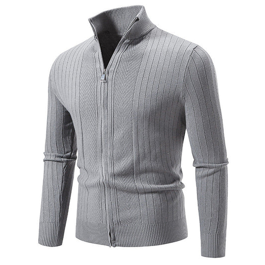 Chaqueta Cárdigan con Cremallera para Hombre en Color Sólido, Mangas Largas, Ideal para Otoño