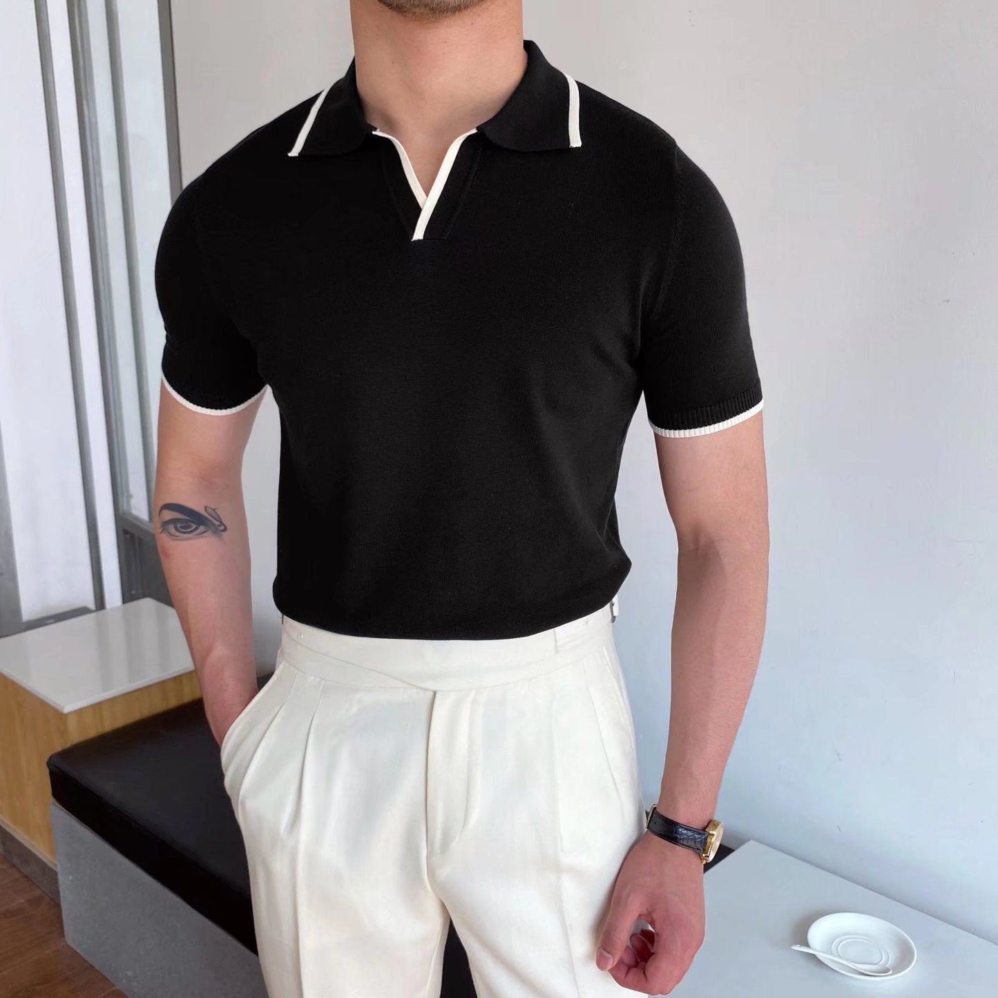 Camiseta Polo de Corte Ajustado a Rayas Ideal para el Verano
