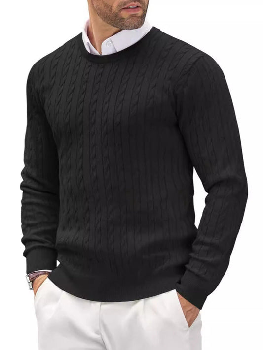 Suéter de Cuello Redondo Ajustado para Hombre con Diseño Trenzado – Ideal para Otoño