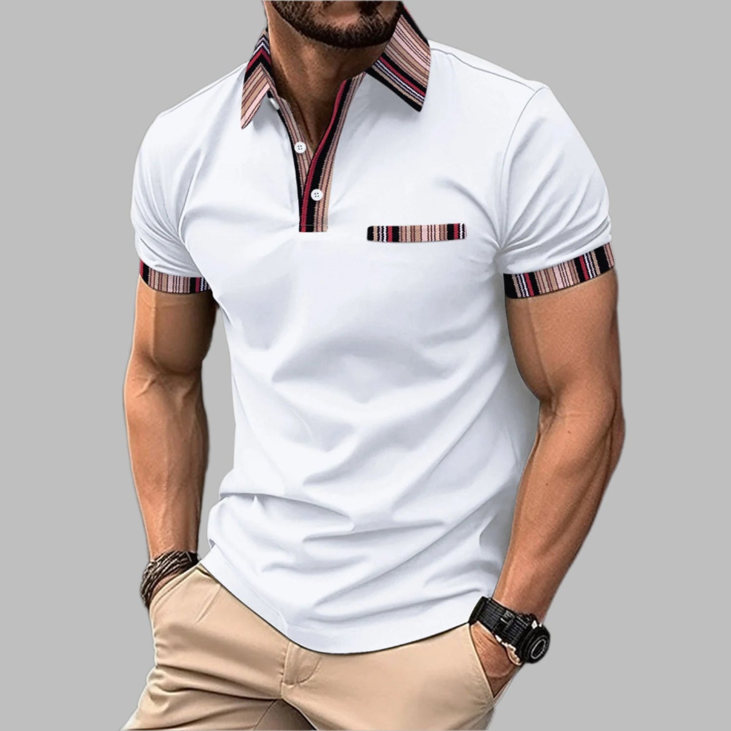 Camiseta de Manga Corta con Cuello Impreso y Botones – Ideal para Verano