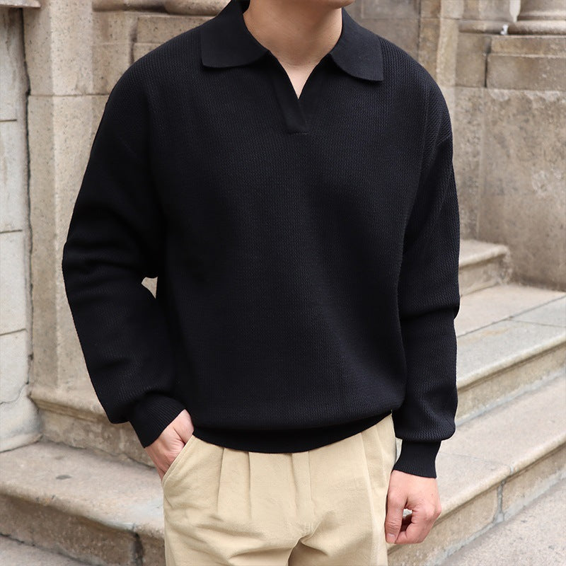 Suéter Polo con Cuello en V para Hombres, Ideal para Primavera y Otoño