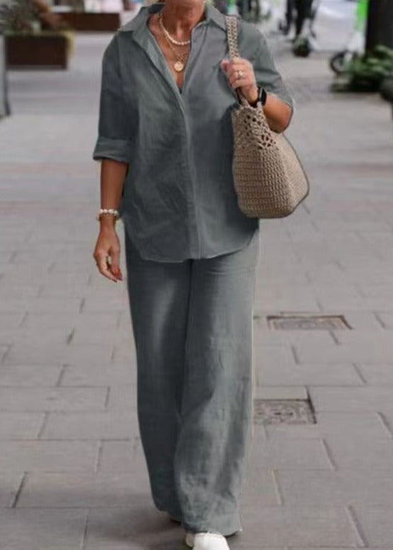 Conjunto de camisa de manga larga y pantalones de pierna ancha I Ideal para primavera y verano
