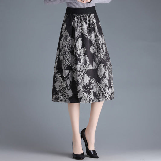 Falda Midi A-Line de Cintura Alta en Jacquard | Ideal para Todas las Temporadas