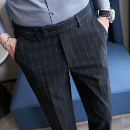 Pantalones de Traje Rayados con Elasticidad para Hombres – Ideal para Otoño