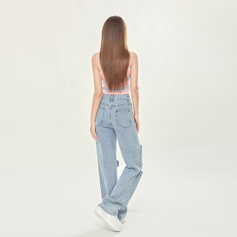 Jeans Tobillo Ancho Rasgados de Tiro Alto Azul Claro | Ideales para Todas las Temporadas