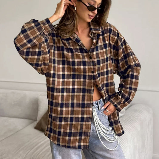 Camisa de Algodón Cuadros Holgada de Manga Larga | Ideal para Otoño