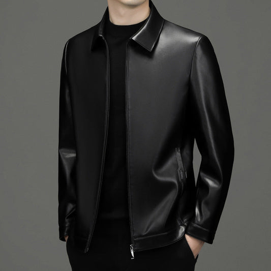 Chaqueta Corta de Piel de PU con Solapas y Bolsillos Laterales | Ideal para Otoño