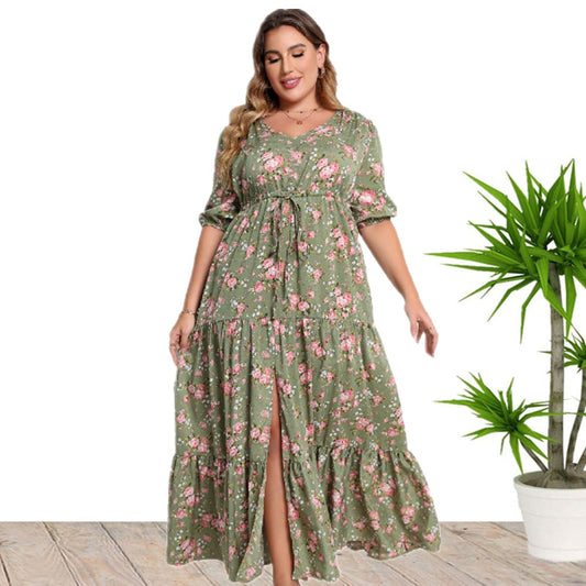 Vestido Flojo Bohemio con Estampado Floral y Manga Corta | Ideal para Primavera y Verano
