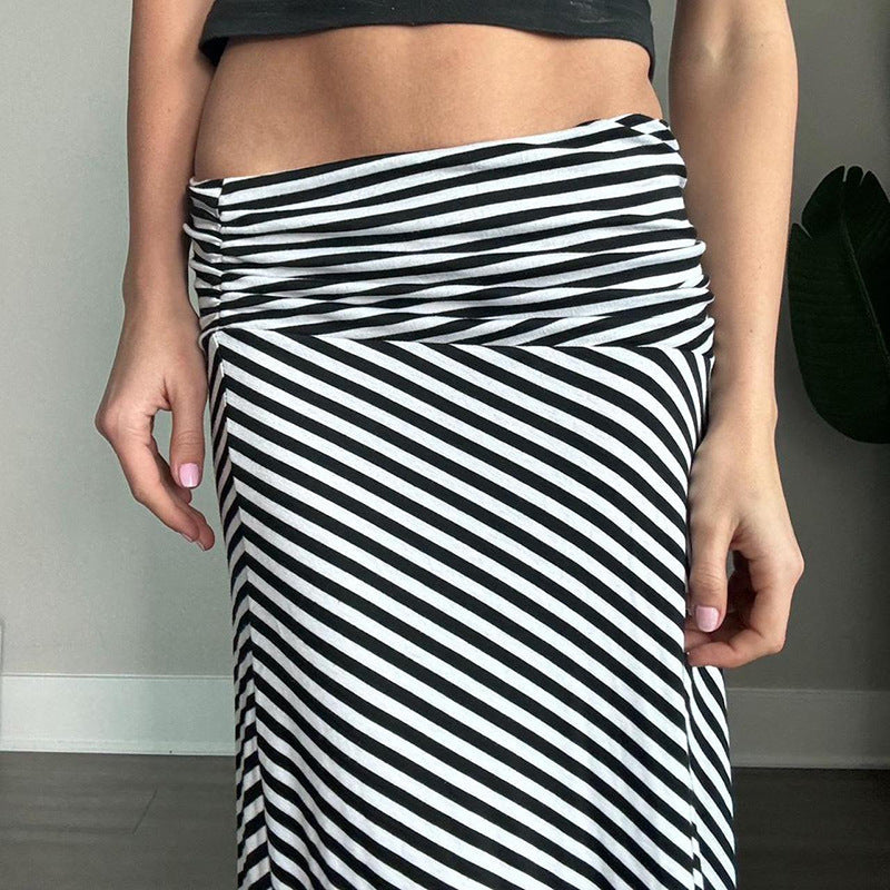 Falda Larga de Talle Alto con Cuadros y Ajuste Microelástico – Ideal para Primavera y Otoño