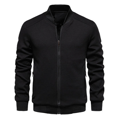 Chaqueta de Cuello Alto para Hombre en Color Sólido con Bolsillos de Cremallera | Ideal para Primavera y Otoño