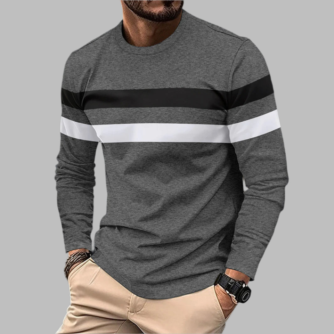 Camiseta de manga larga de cuello redondo para hombres con diseño de bloques de color, ideal para invierno, primavera y otoño