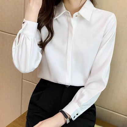 Camisa Blanca de Mujer de Corte Ajustado con Manga Larga | Ideal para Otoño