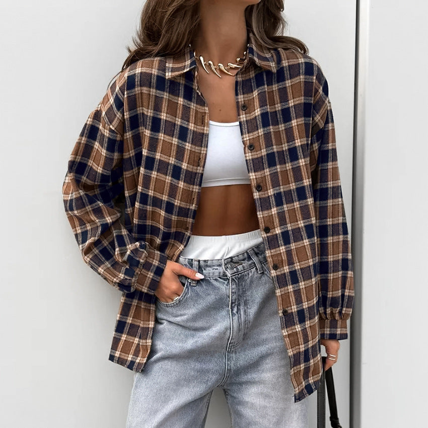 Camisa de Algodón Cuadros Holgada de Manga Larga | Ideal para Otoño
