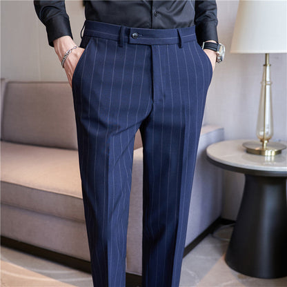 Pantalones de Traje Rayados con Elasticidad para Hombres – Ideal para Otoño