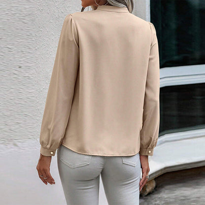 Camisa de Manga Larga con Cuello de Cordones | Ideal para Primavera y Otoño