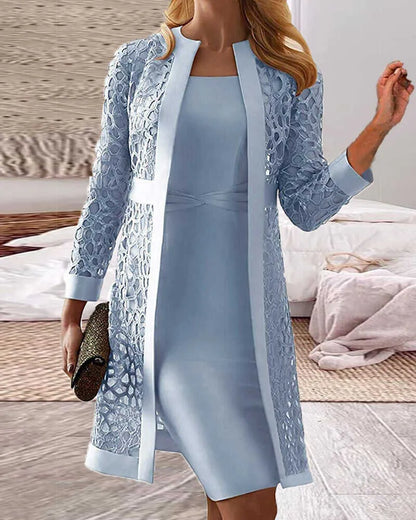 Conjunto de vestido con cárdigan de encaje I Ideal para primavera y otoño