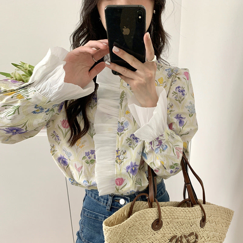Blusa de Cuello Alto con Aplicaciones de Patchwork y Mangas Acampanadas | Ideal para Otoño