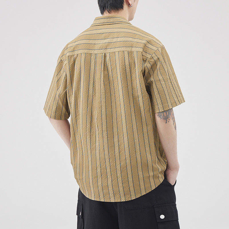 Cárdigan de Verano para Hombre en Punto Seersucker Rayas, Manga Corta y Texturizado