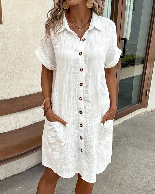 Vestido Camisero hasta la Rodilla con Bolsillos y Detalle de Hebilla | Ideal para Primavera y Verano