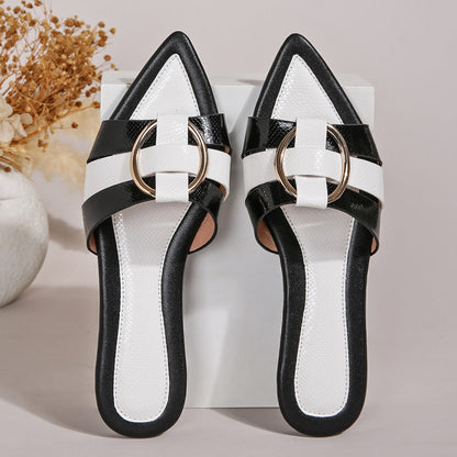 Chanclas Planas de Piel PU para Mujer con Diseño de Punta Abierta | Ideales para el Verano