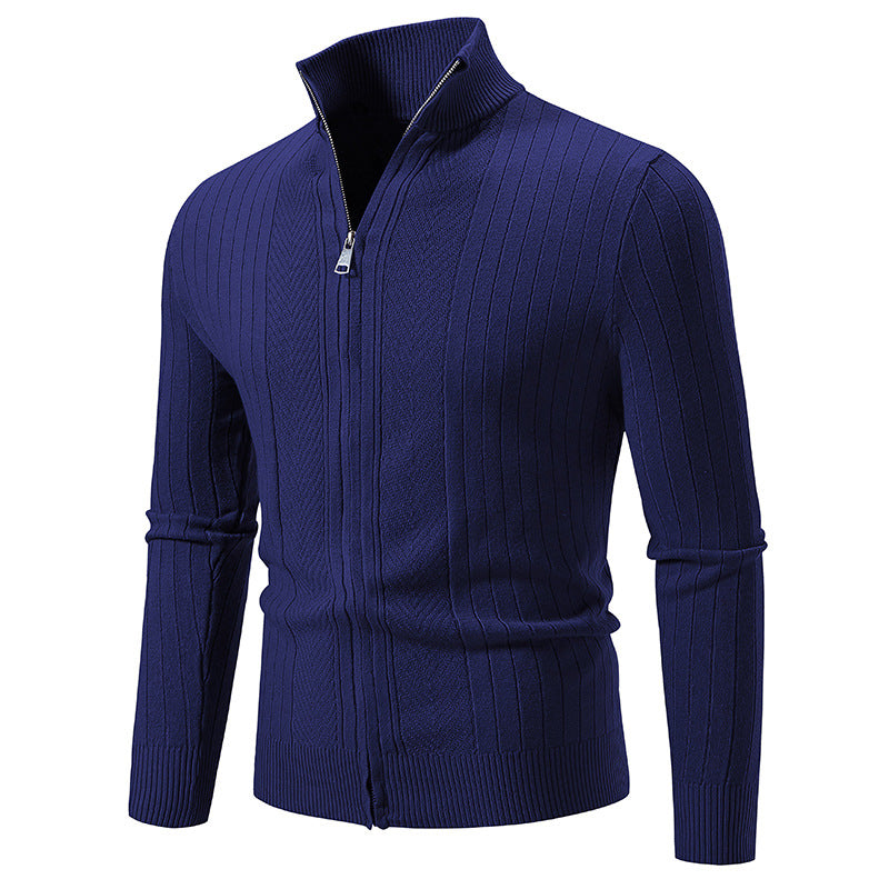 Chaqueta Cárdigan con Cremallera para Hombre en Color Sólido, Mangas Largas, Ideal para Otoño
