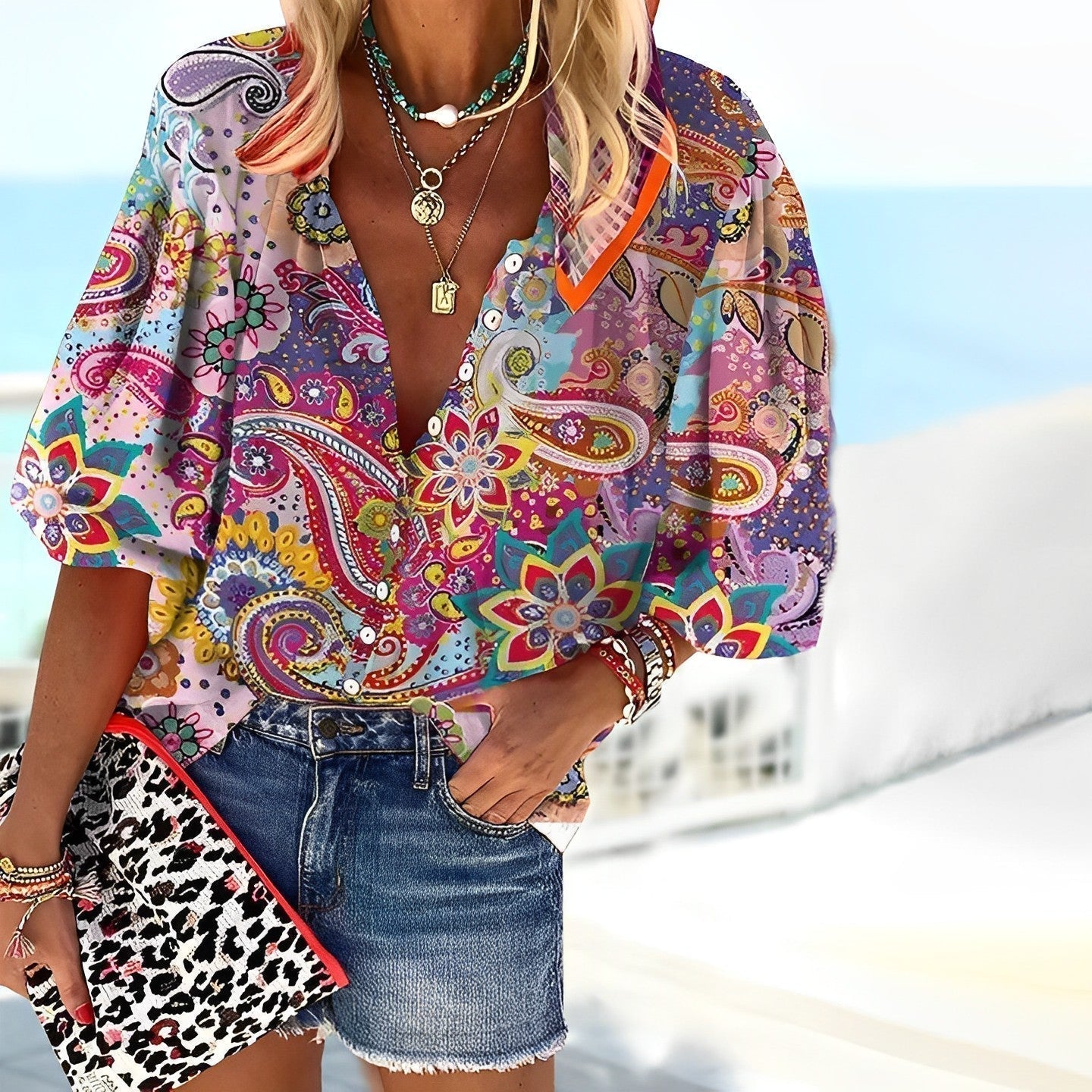 Camisa de Manga Larga con Estampado de Mandala | Ideal para Otoño e Invierno