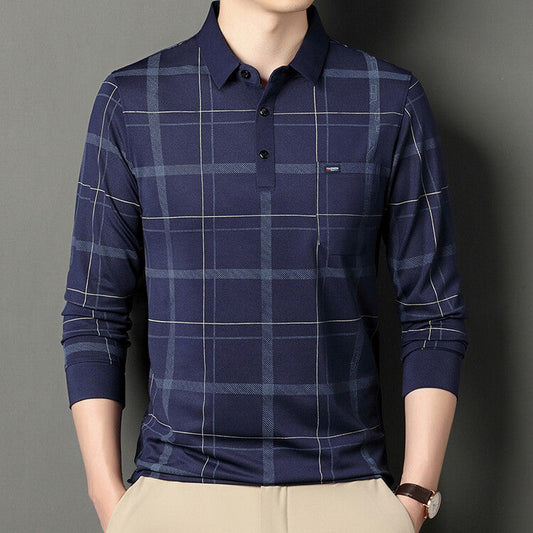 Camiseta de Polo de Manga Larga para Hombre con Cuello y Rayas – Ideal para Otoño